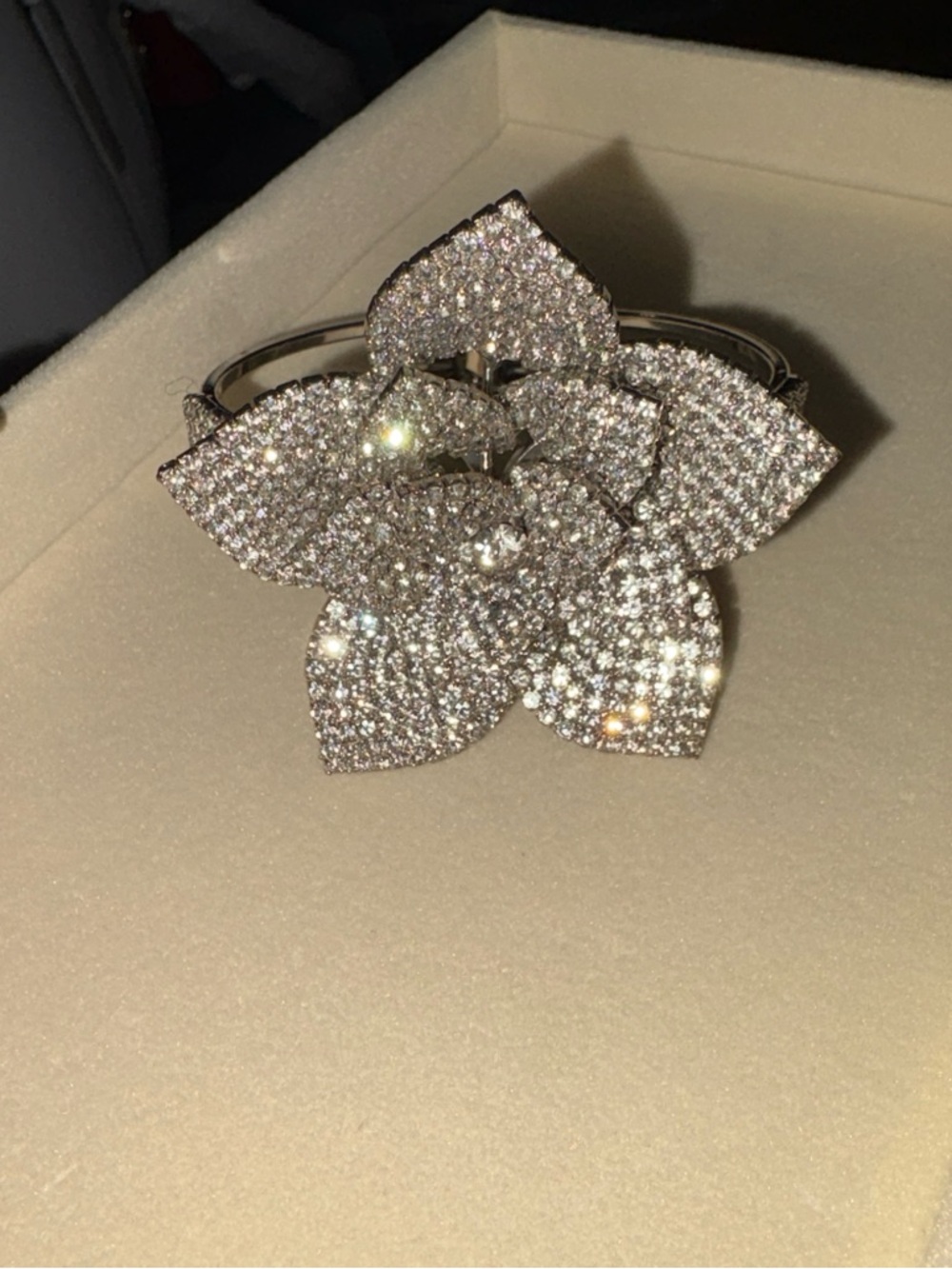 Crystal Pave Flower Statement Bracelet - Silver Tone